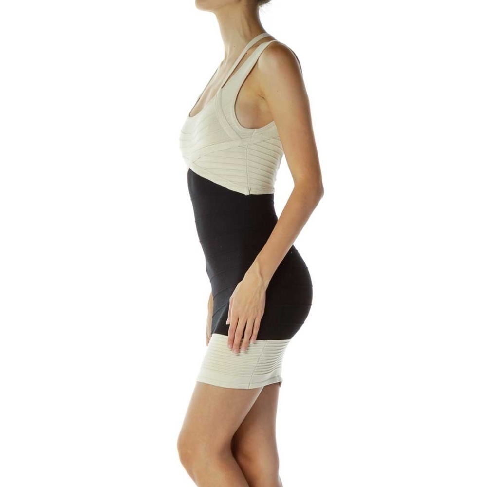 Wowcouture Beige Black Body-Con Dress - Picture 2 of 4